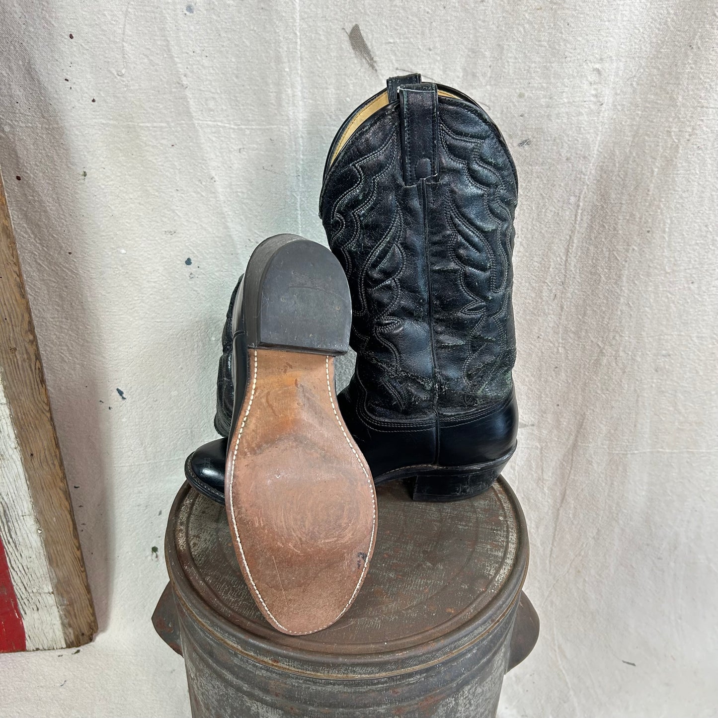 Black Leather Cowboy Boots