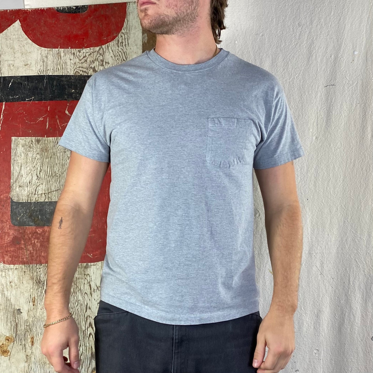 80's Grey Pocket Tee