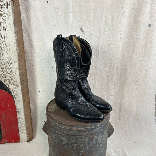 Black Leather Cowboy Boots