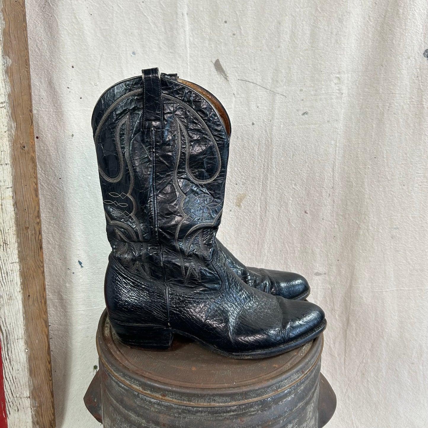 Black Leather Cowboy Boots