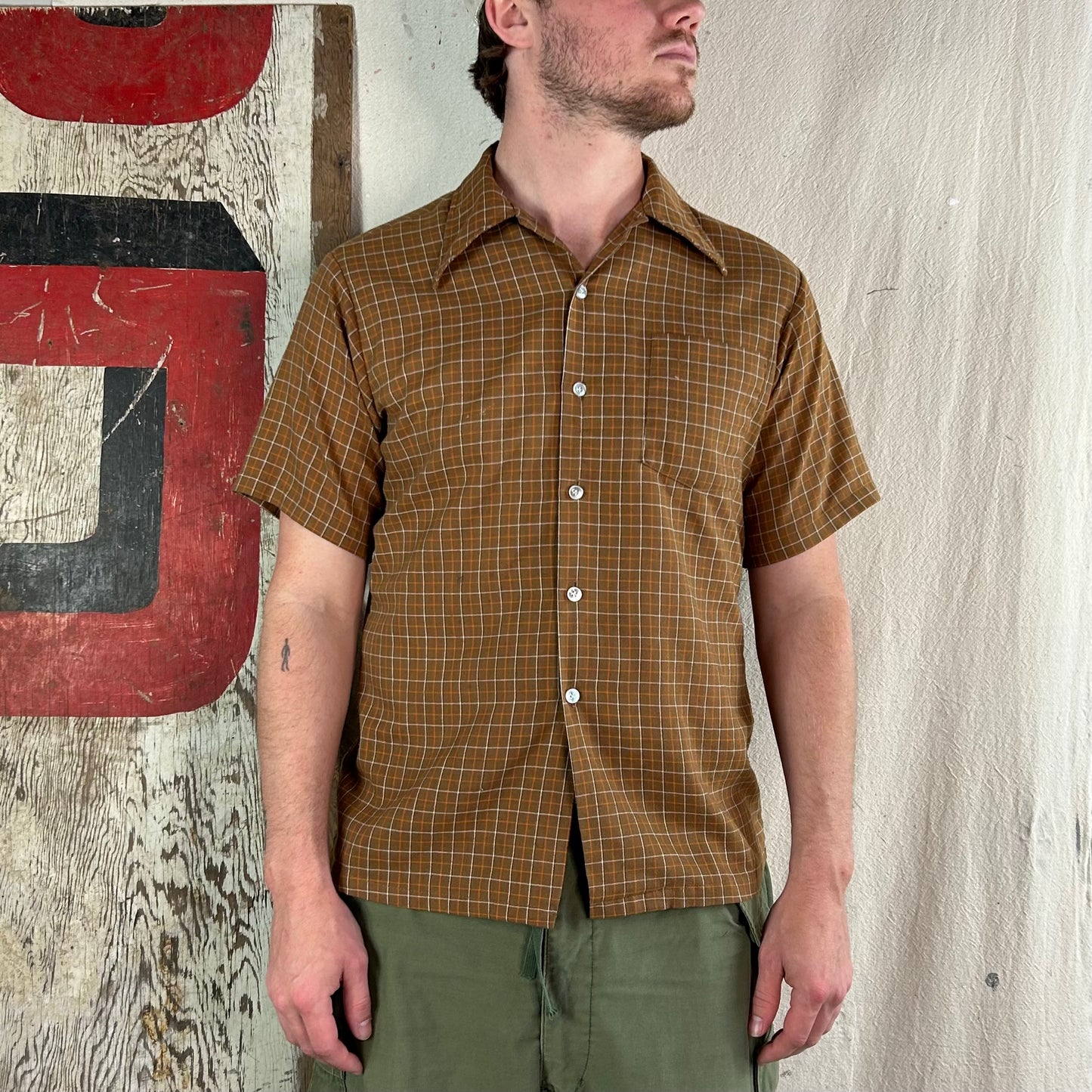 70's Brown Plaid Flannel