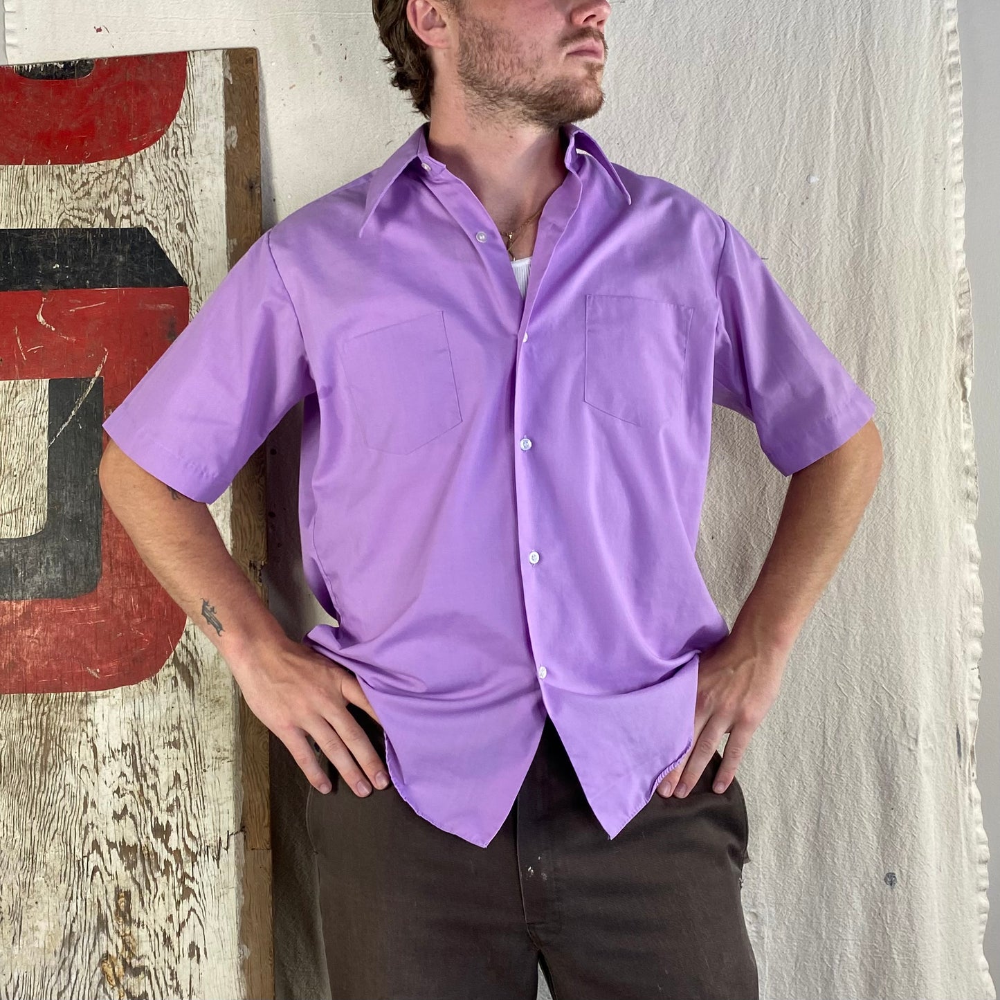 70's Lavender Button Up
