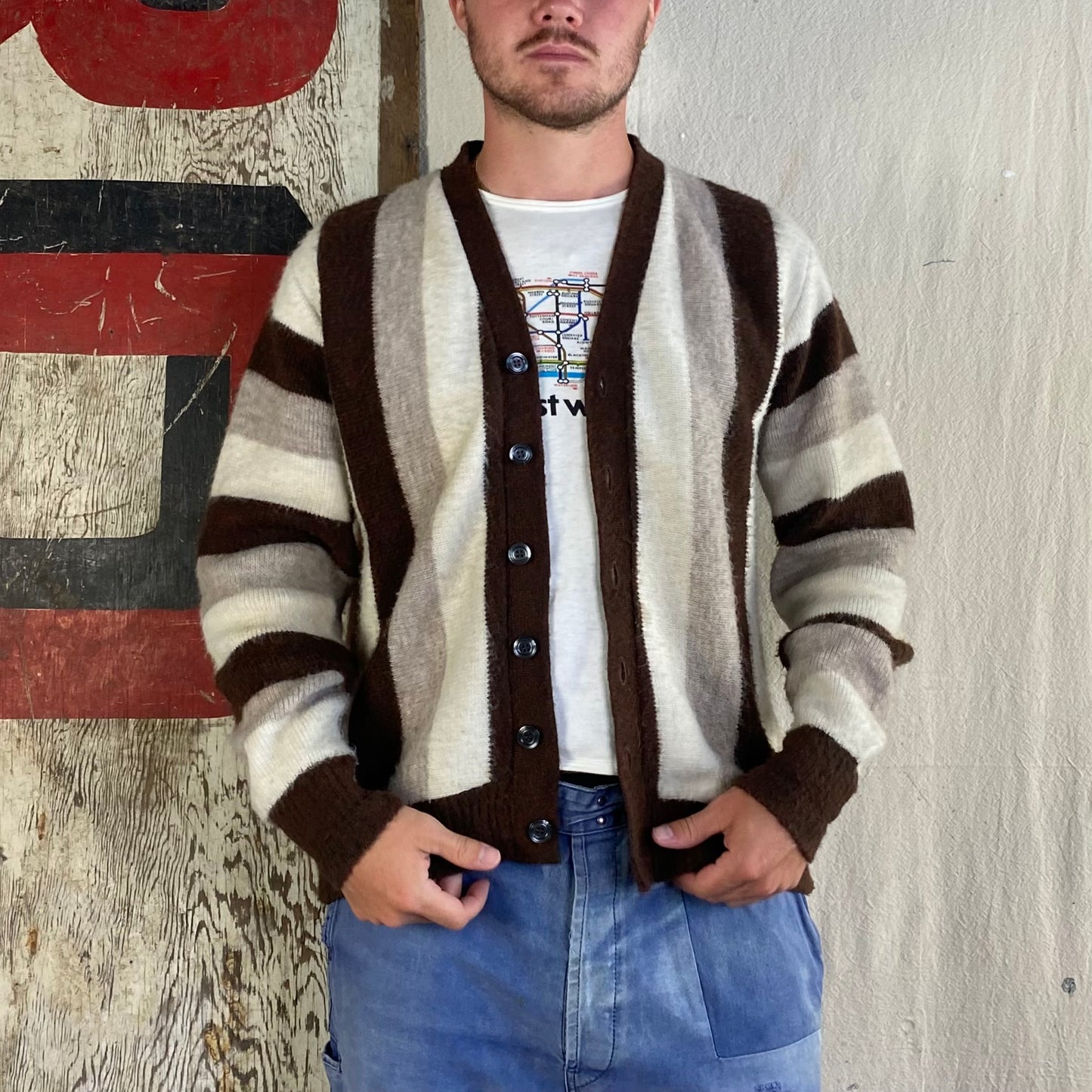 60's Brent Striped Shaggy Cardigan