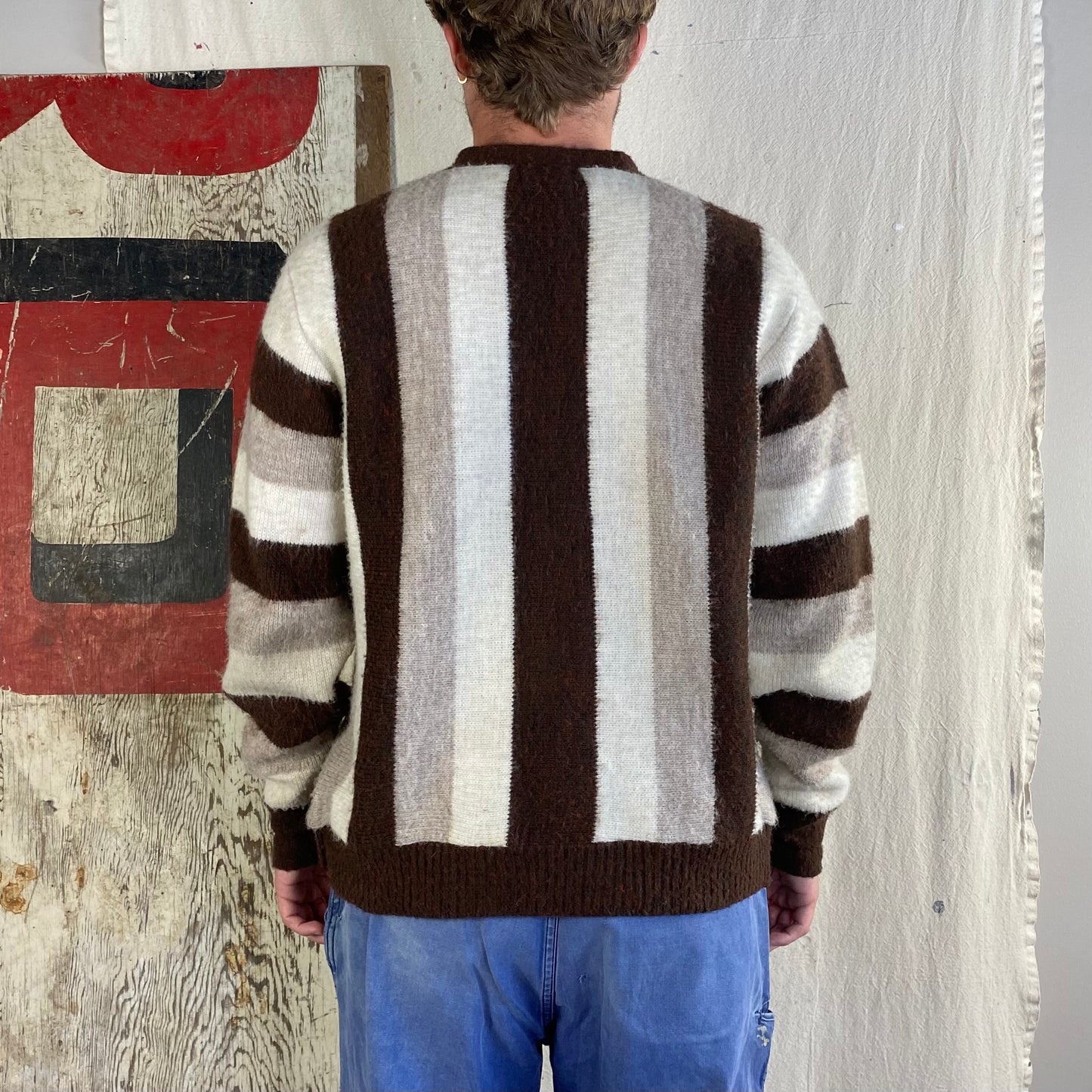60's Brent Striped Shaggy Cardigan