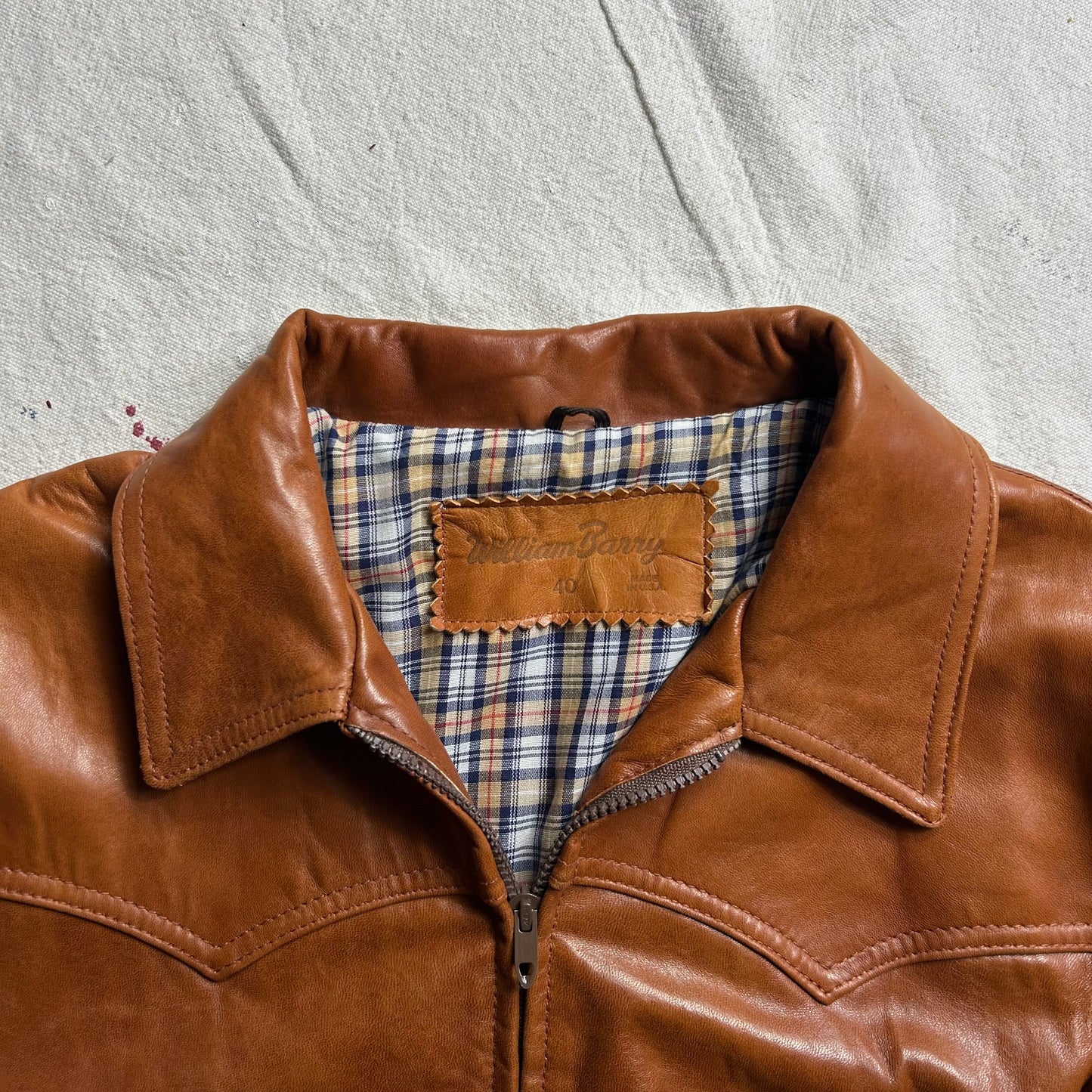 70s Plaid Lined Leather Jacket