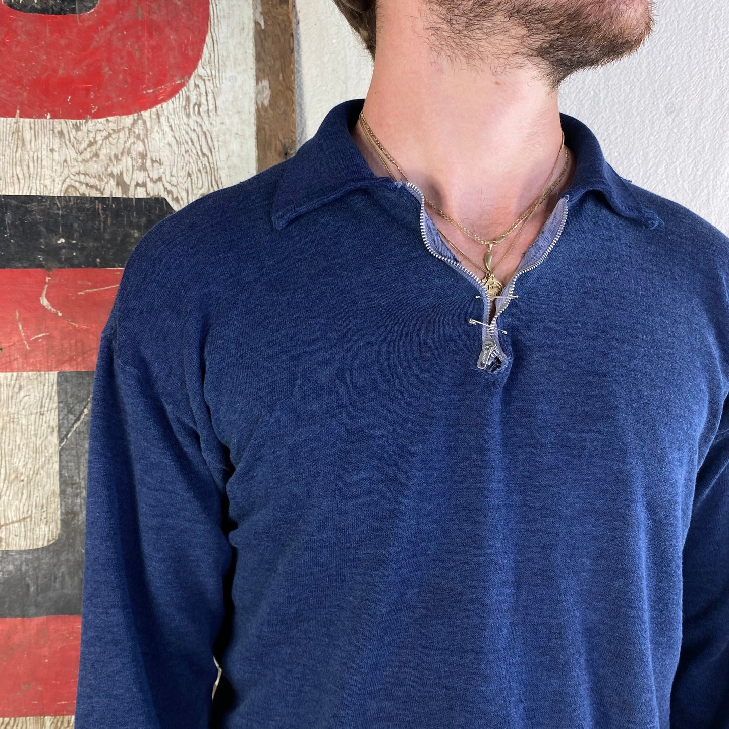 60's Thrashed Navy Quarter Zip