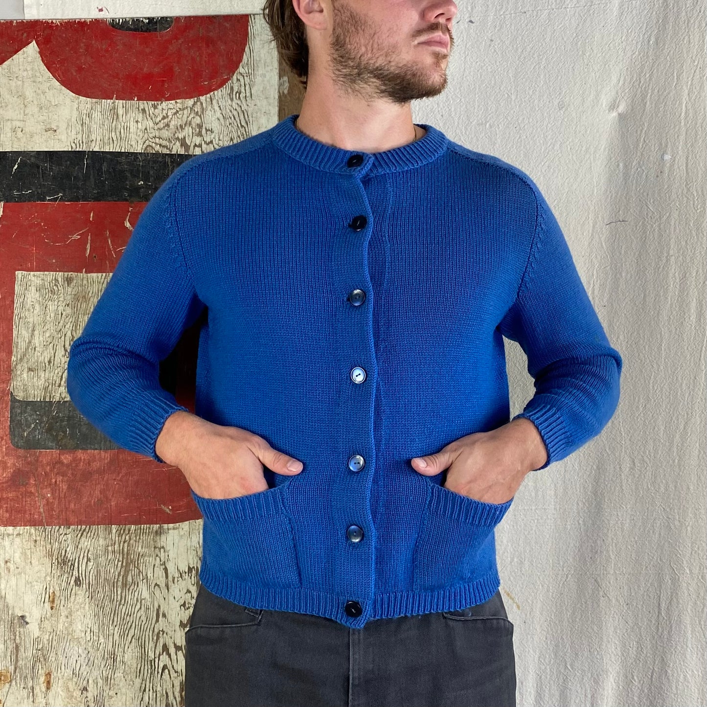 70's Blue Acrylic Cardigan