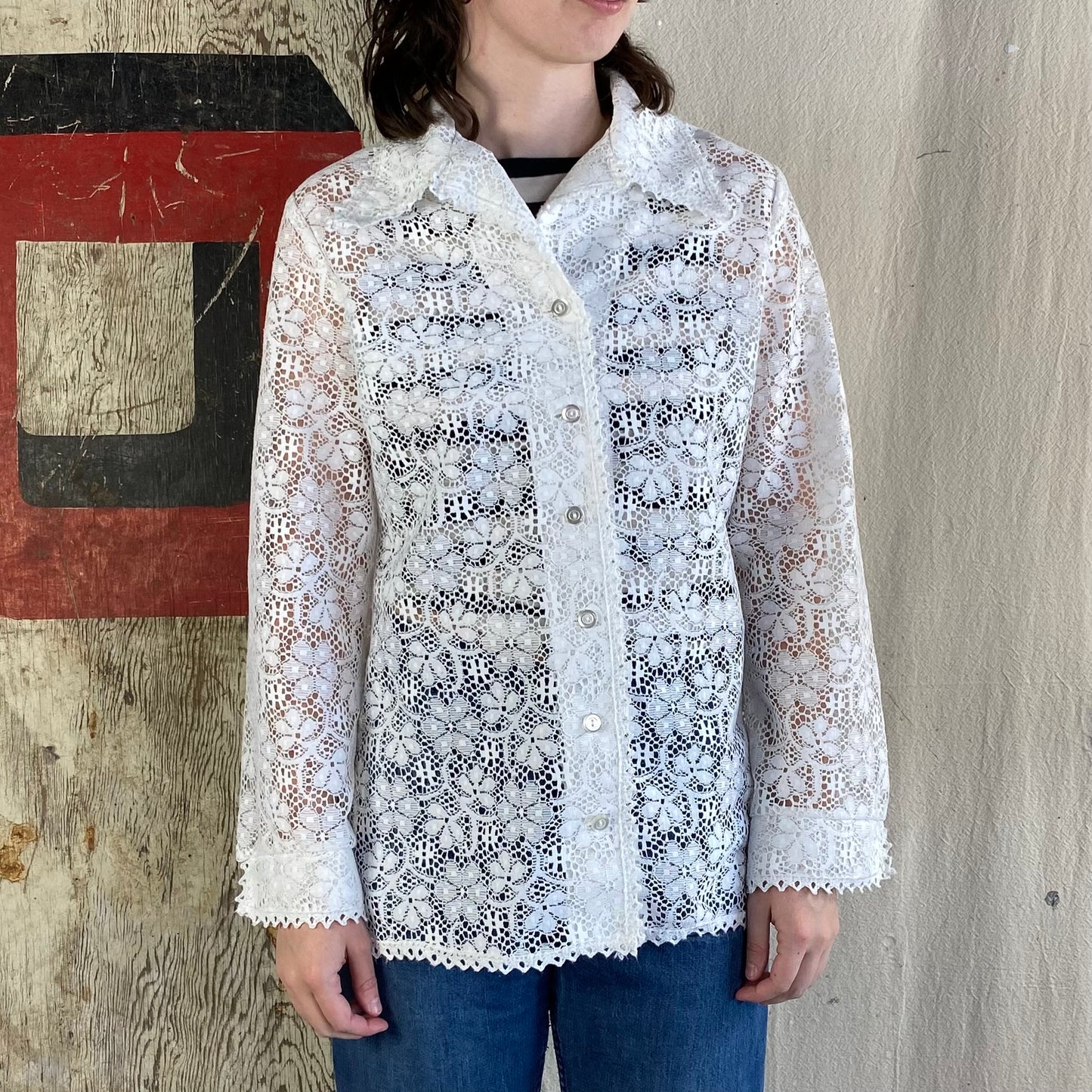 70's Lace Button Up
