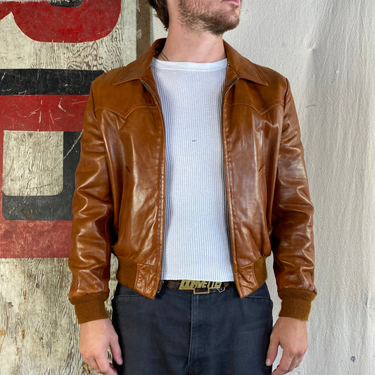 70s Plaid Lined Leather Jacket