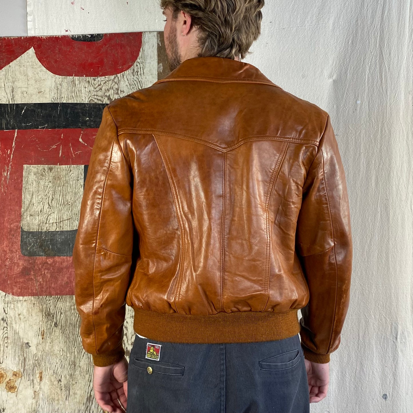 70s Plaid Lined Leather Jacket